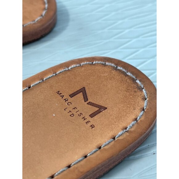 Marc Fisher Pacca Studded Slide Sandals Size 7 Open Toe Flats Tan Gold Neutral - Picture 3 of 7